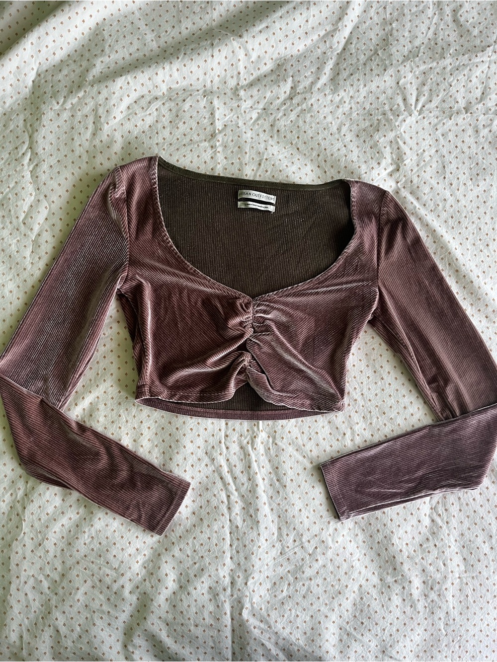 Urban Outfitters Velvet Ribbed Dusty Pink Crop Top with Sweetheart Neckline, S